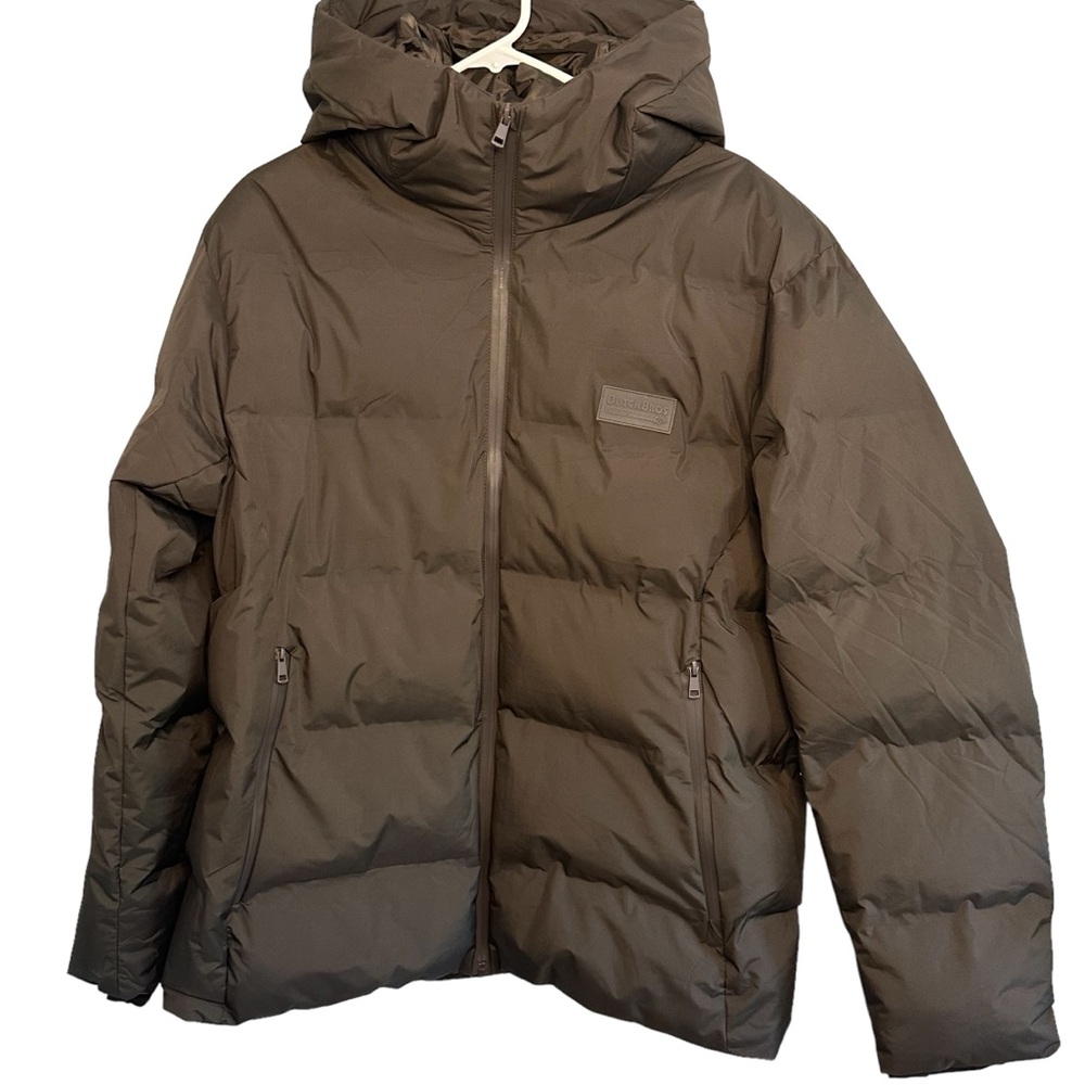 Dutch Bros Gorgeous Chocolate Brown Puffer Coat Heavy Pockets LARGE DB